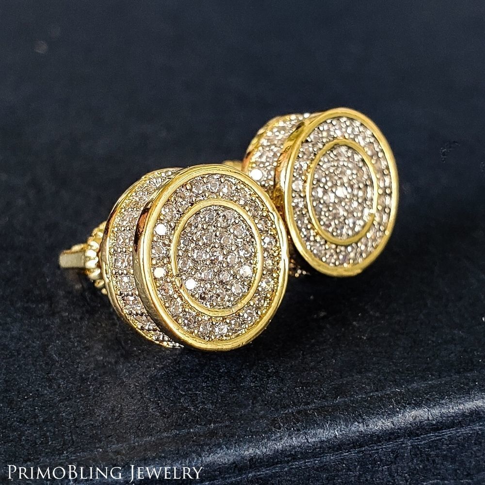 primobling Gold Round Pavé Crystal Stud Earrings - Picture 3 of 4